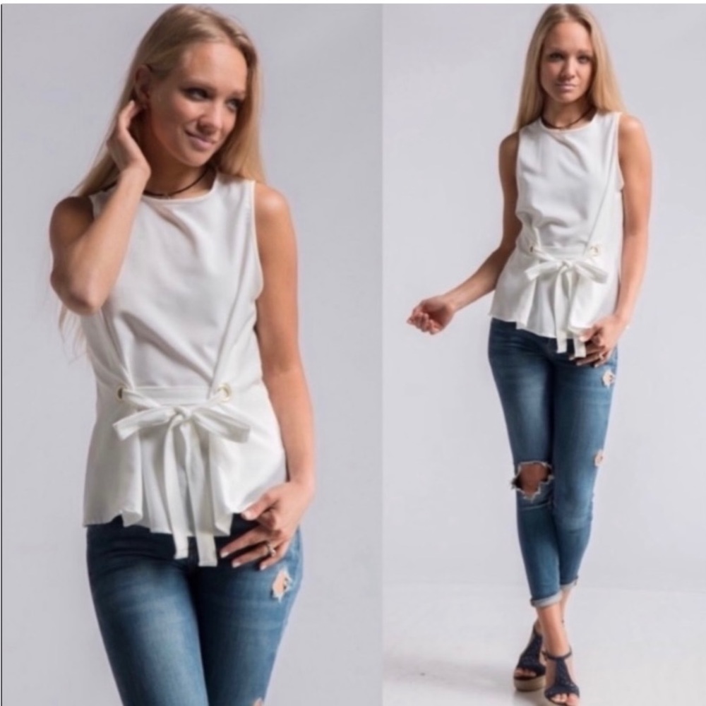 Blue Mint Tie Front Top